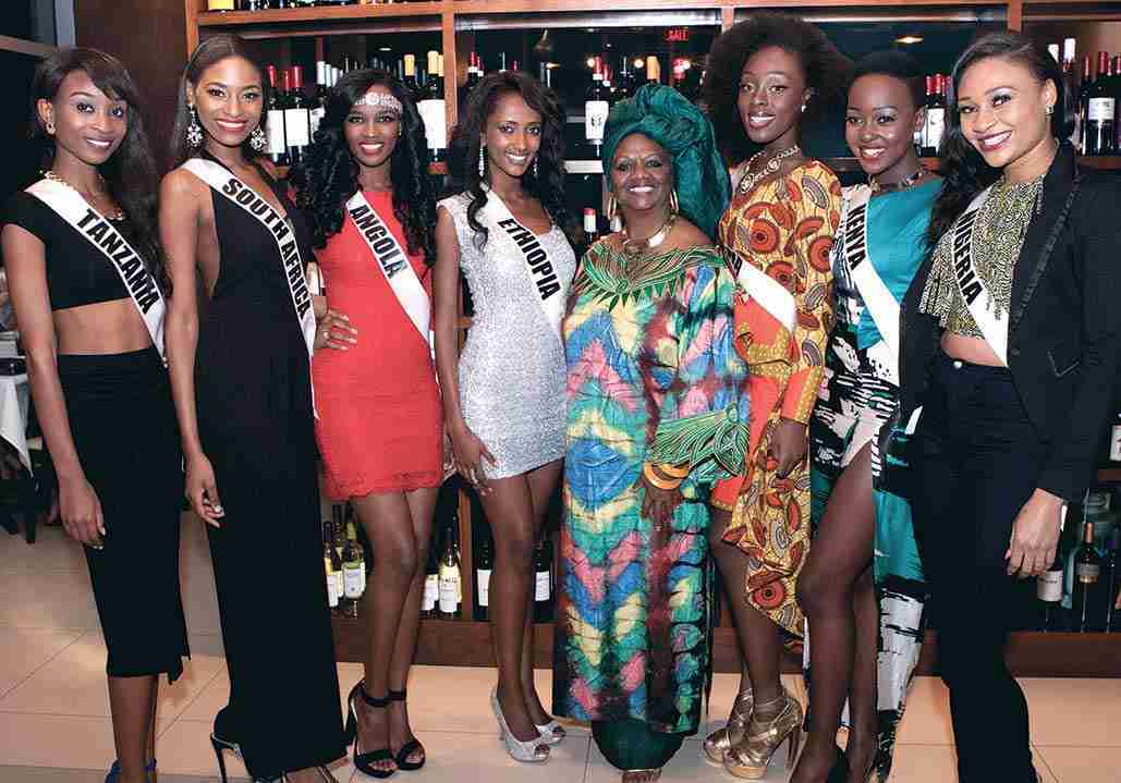 Miami-Dade School Board Member Dr. Dorothy Bendross-Mindingall brought greetings to 88 contestants for the coveted Miss Universe title in the 63rd Annual Miss Universe Pageant taking place Sunday, January 25, 2015 at Florida International University in Miami, FL. Photo (L to R): Miss Tanzania Nale Boniface, Miss South Africa Ziphozakhe Zokufa, Miss Angola Zuleica Wilson, Miss Ethiopia Hiwot Mamo, Miami-Dade School Board Member Dr. Dorothy Bendross-Mindingall (D-2), Miss Ghana Abena Appiah, Miss Kenya Gaylyne Ayugi and Miss Nigeria Queen Celestine pose at the private reception held in honor of Miss Universe contestants at Harvest Delights Restaurant in Doral, FL.