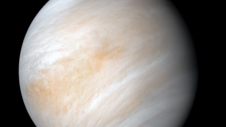 NASA's Mariner 10 spacecraft produced an image of Venus, which is about the size of Earth. Wrapped in dense, acidic clouds, Venus is intensely hot and has a crushing atmospheric pressure. A new study suggests that ammonia detected in the atmosphere could come from life forms in the clouds. (NASA/JPL)