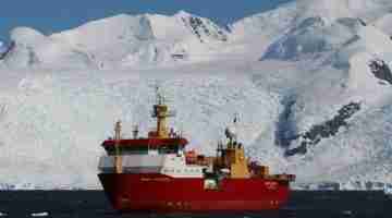 Non-native species have been getting attached to ships such as the British Antarctic Survey research ship Ernest Shackleton for a ride to Antarctica, posing a threat to local species. (Lloyd Peck)